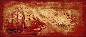 Овальный ковер МОРСКОЙ древняя КАРТА МИРА-1 красно-бордовый
