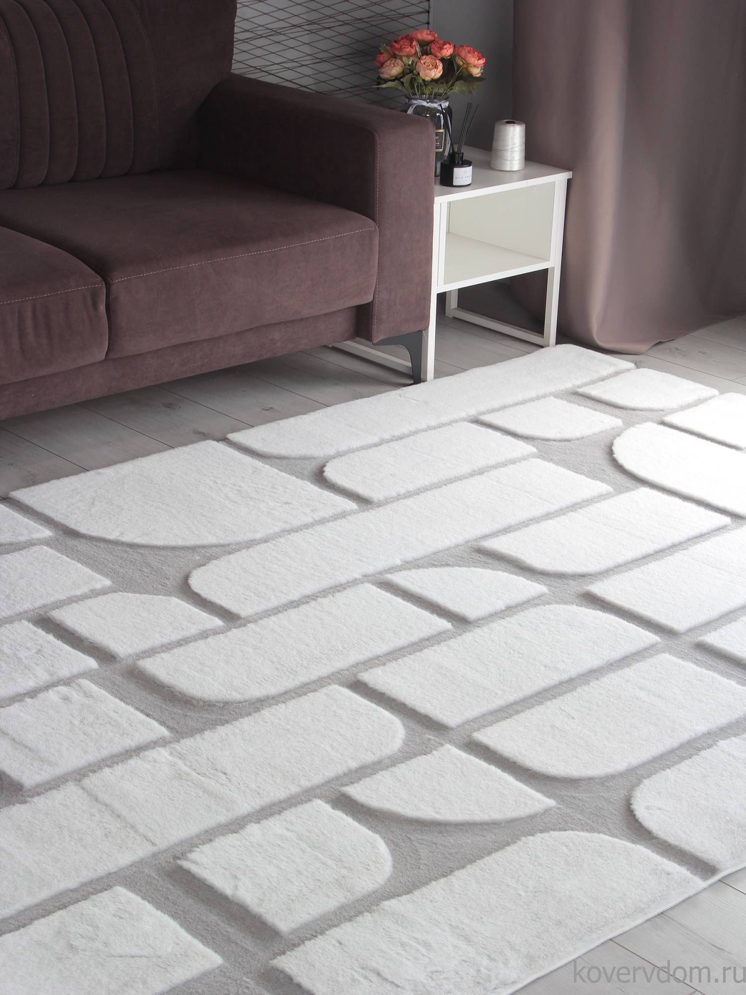 Ковер из искусственного меха RABBIT CARVING PX4001 CREAM / GREY